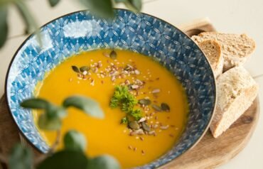 soup with sesame seeds and bread